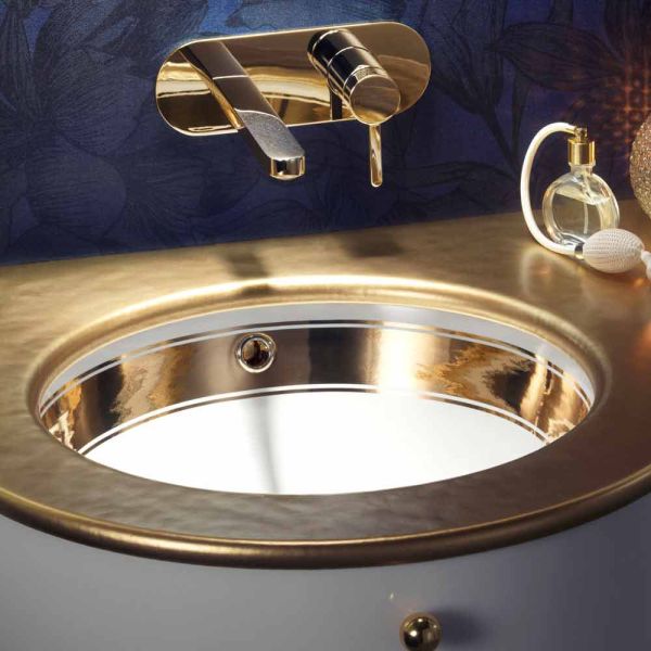 Einsatzwaschbecken barock aus fire clay und gold 24k made in italy, egeo