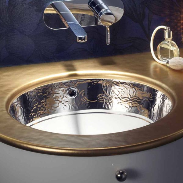Einsatzwaschbecken barock aus fire clay und platingold made in italy, egeo