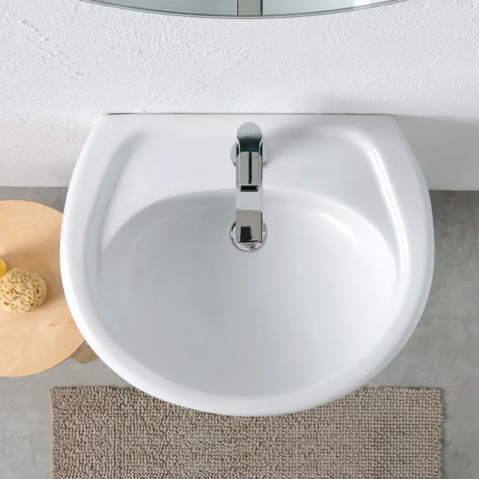 Weißes Keramik-Standwaschbecken mit elegantem, modernem Design – Silica Viadurini