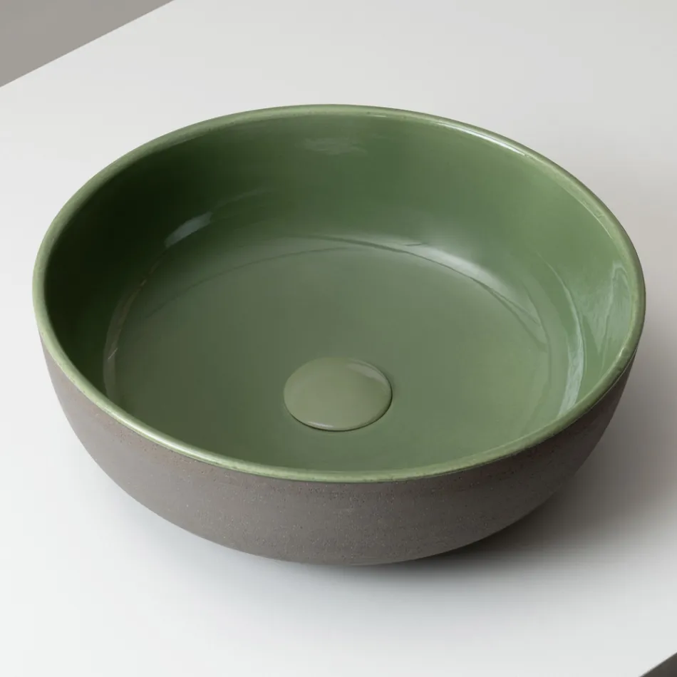 Aufsatzwaschbecken aus dunklem Raku, hergestellt in Italien - Tropf Viadurini