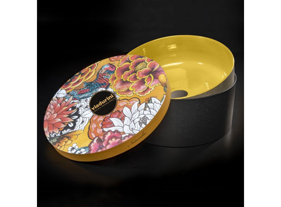 Gelbes rundes Aufsatzwaschbecken aus glasiertem Ton Made in Italy - Tatiana Viadurini