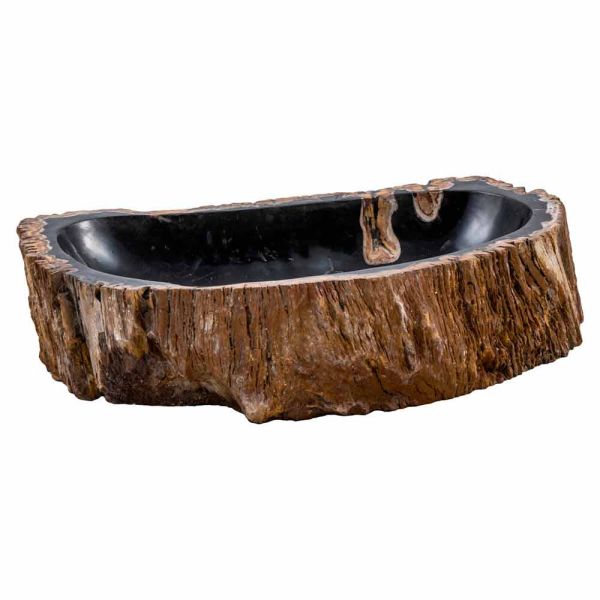 Modernes handgefertigtes aufsatzwaschbecken aus fossilem holz, negrar