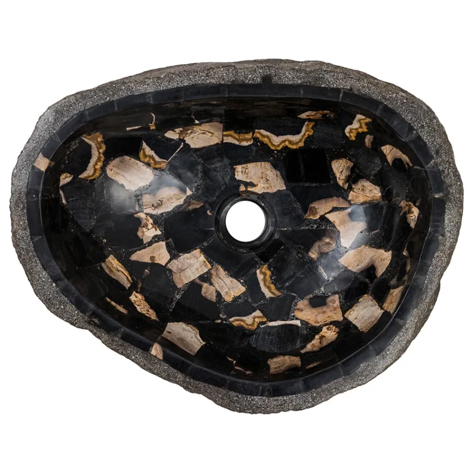 Handgefertigtes Aufsatzwaschbecken aus Flussstein, Palizzi Viadurini