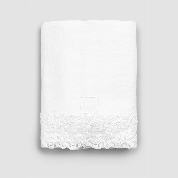 Weißes leinenflachbetttuch mit spitze für doppelbett von hoher qualität - fiumana