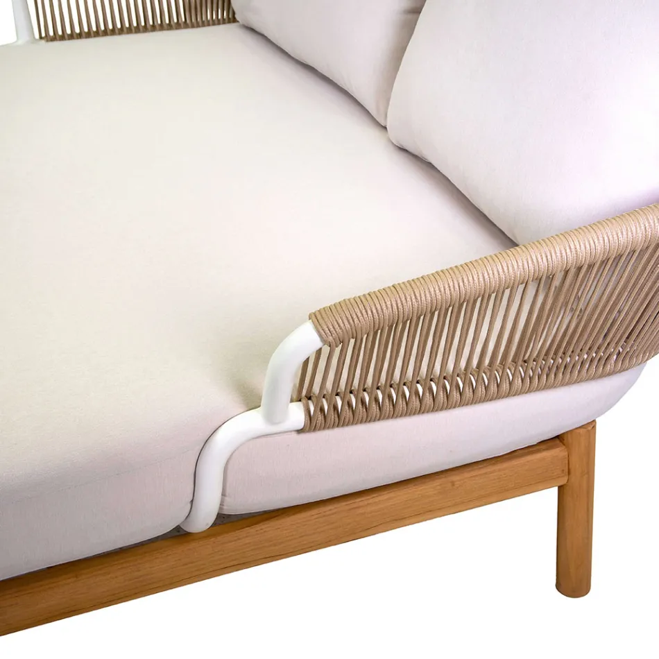 Outdoor-Liege mit Teakholzrahmen, Seilen und Kissen - Zelt Viadurini