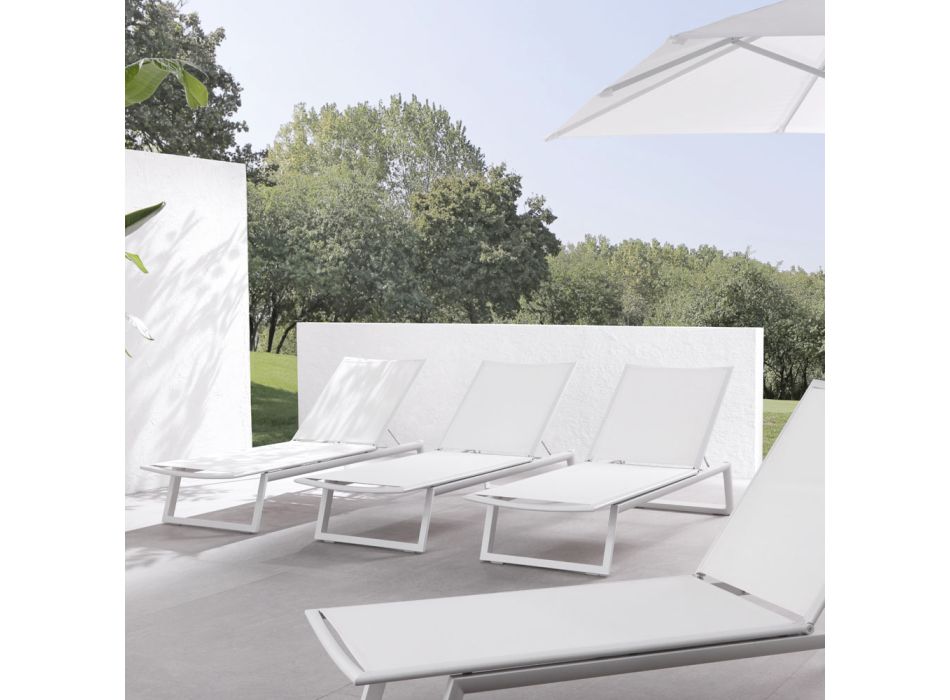 Outdoor-Sonnenliege aus Aluminium und Textilene mit einziehbaren Rädern, 2 Stück - Esel Viadurini