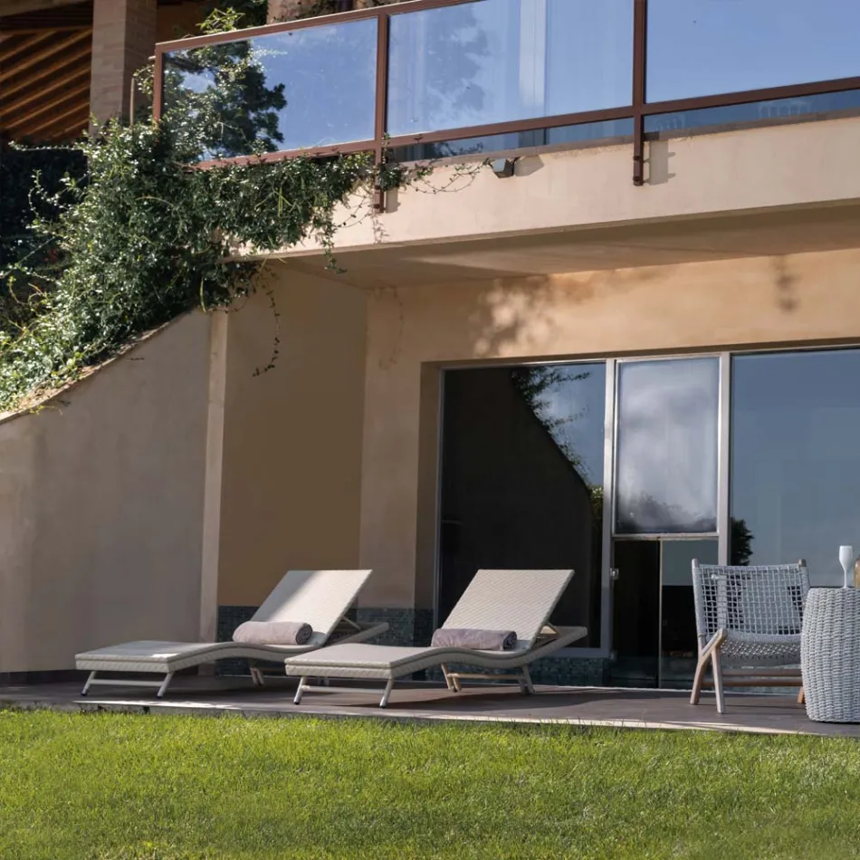 Outdoor-Sonnenliege aus Polyrattan mit Rollen - Meredith Viadurini