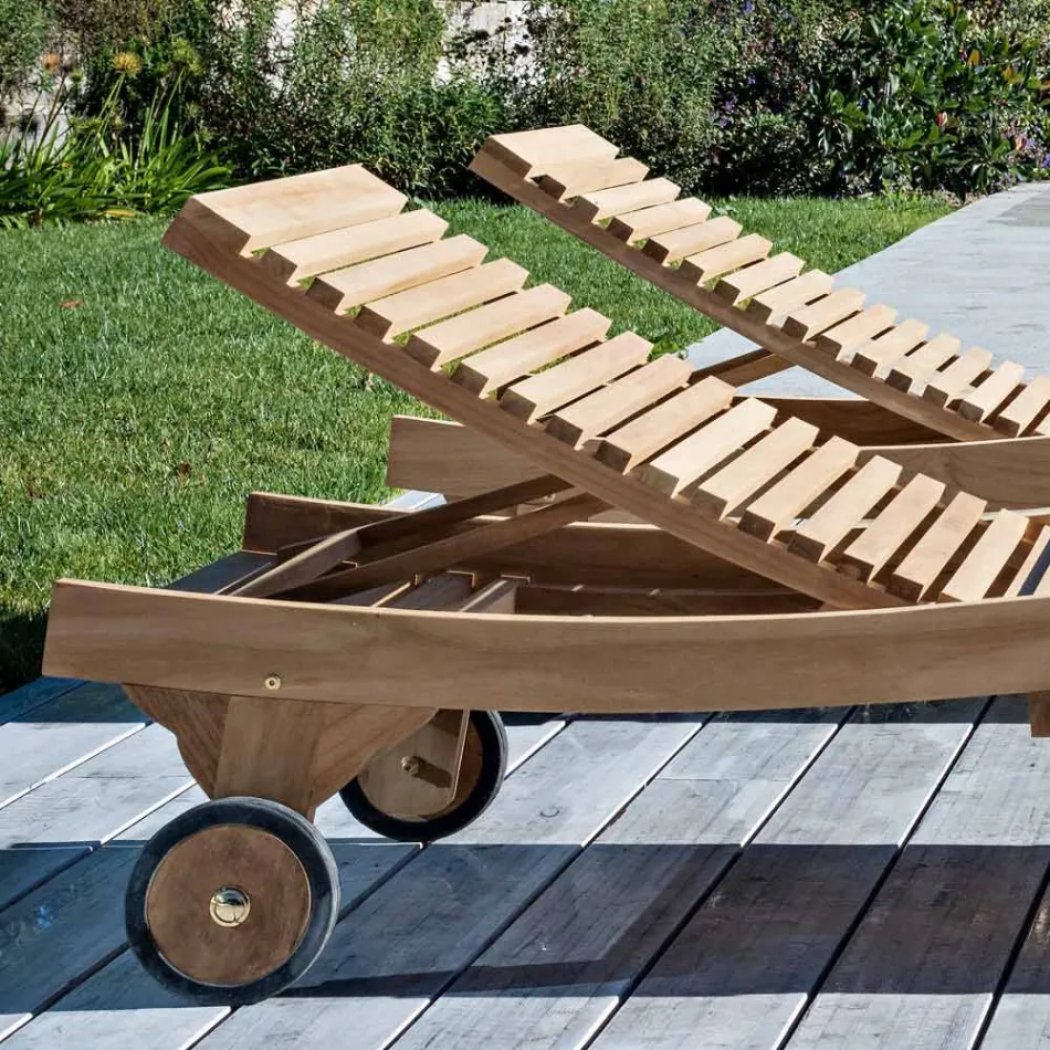 Outdoor-Sonnenliege aus natürlichem Teak - Yggdrasil Viadurini