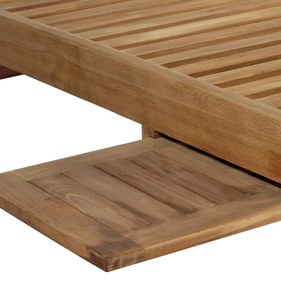 Teak-Gartenliege mit abnehmbarem Tisch und Rädern - Oasi Viadurini