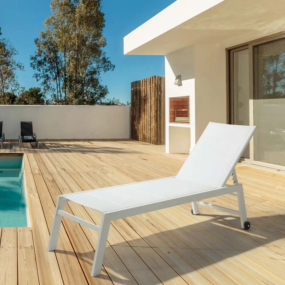 Moderne Garten-Sonnenliege aus Aluminium mit Rädern für den Außenbereich – Franz Viadurini