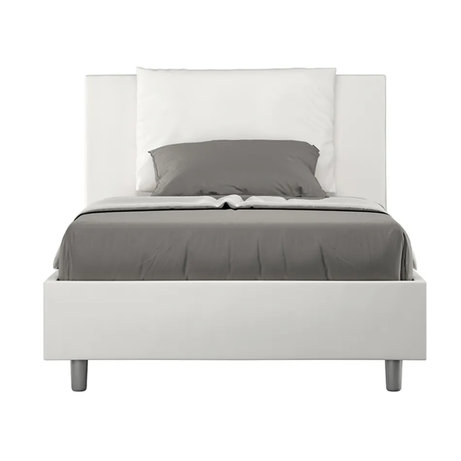 120 x 200 cm Bett mit Kopfteil und Kunstlederkissen, hergestellt in Italien - Olimpiadi Viadurini