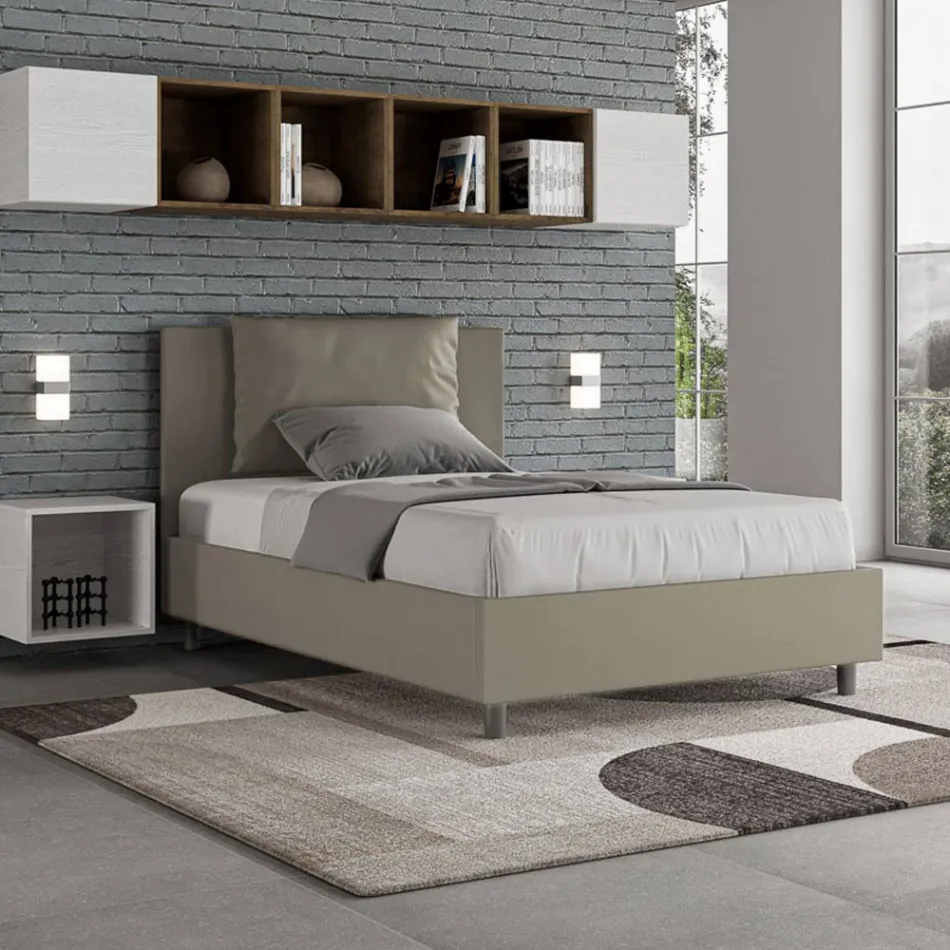 120 x 200 cm Bett mit Kopfteil und Kunstlederkissen, hergestellt in Italien - Olimpiadi Viadurini