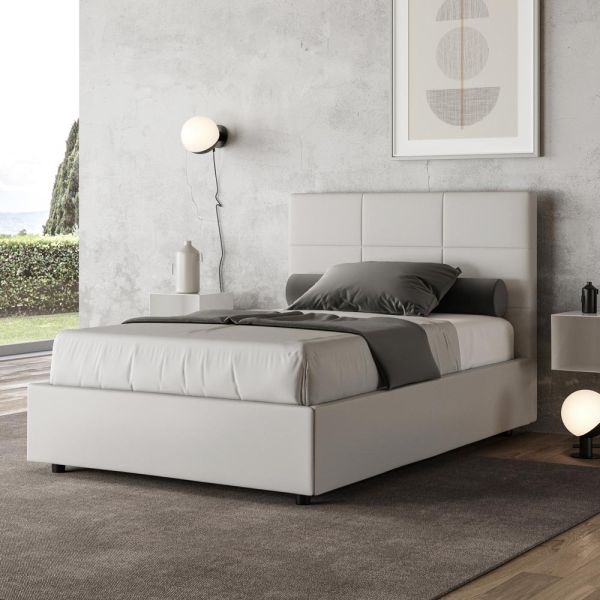 140 x 200 cm bett mit rechteckigem kopfteil aus kunstleder, hergestellt in italien - brina