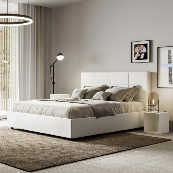 160 x 200 cm bett mit rechteckigem kopfteil aus kunstleder, hergestellt in italien - brina