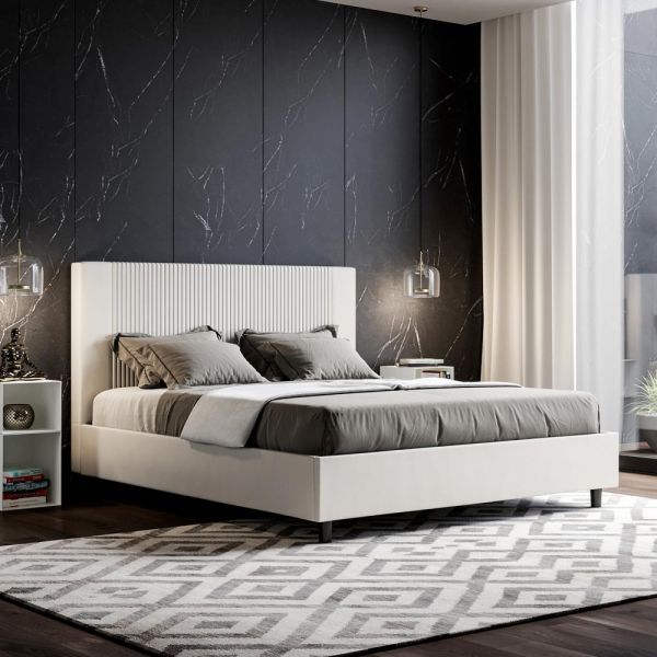 160 x 200 cm bett mit kopfteil, verziert mit vertikalen linien, hergestellt in italien - pattini