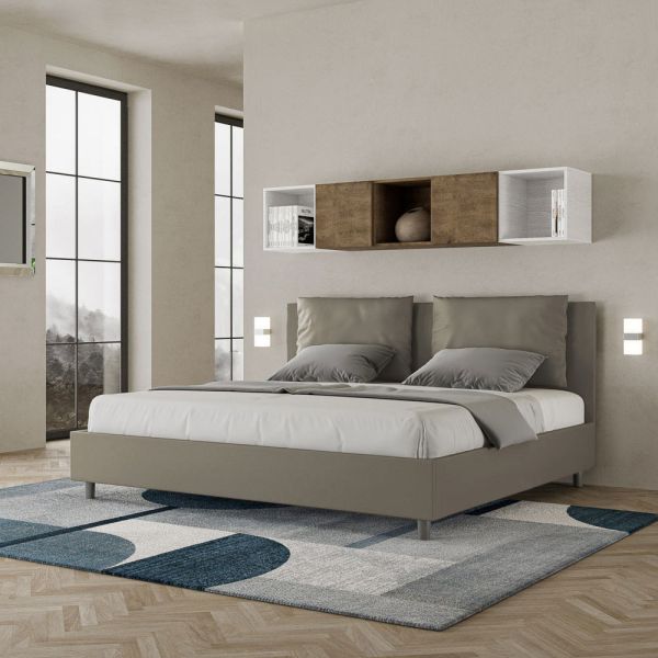 200x200 cm bett mit kopfteil und kunstlederkissen, hergestellt in italien - olimpiadi
