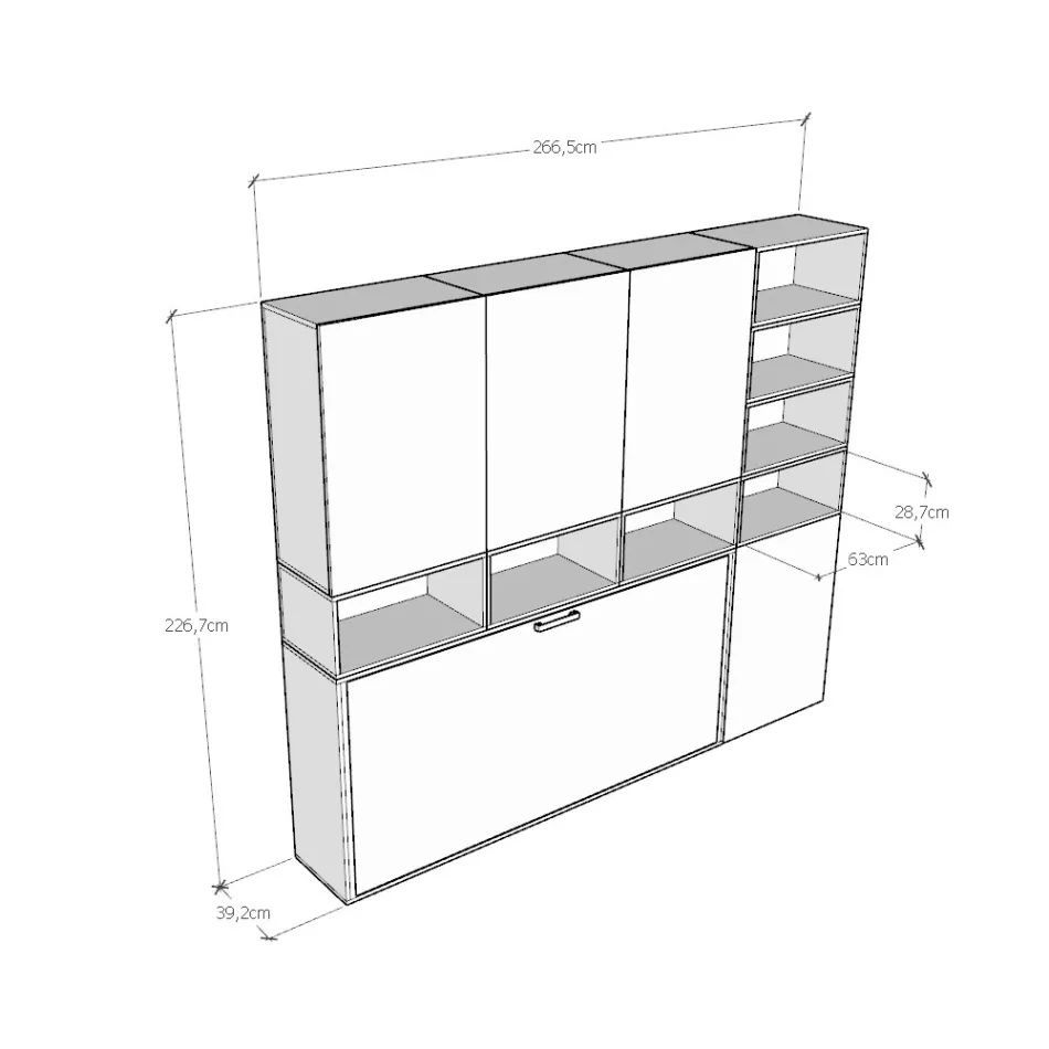 Einzel-Schrankbett in verschiedenen Zusammenstellungen – Kollaborativ Viadurini