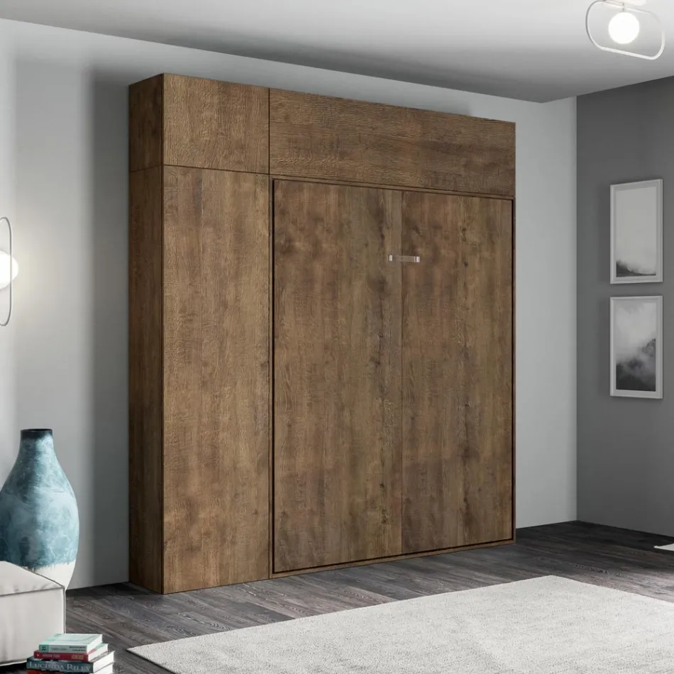 Queen-Size-Bett mit vertikalem Klappbett mit Säule und Wandeinheit - Magiccompare Viadurini