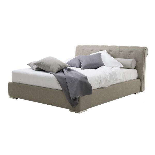 Bett mit doppelbehälter aus kunstleder oder stoff made in italy - bambola