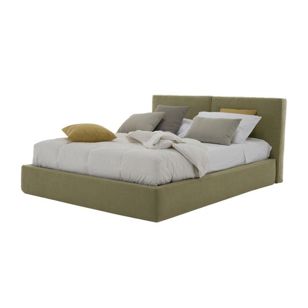 Gepolstertes doppelbett mit box aus ecoleather-stoff made in italy - desert
