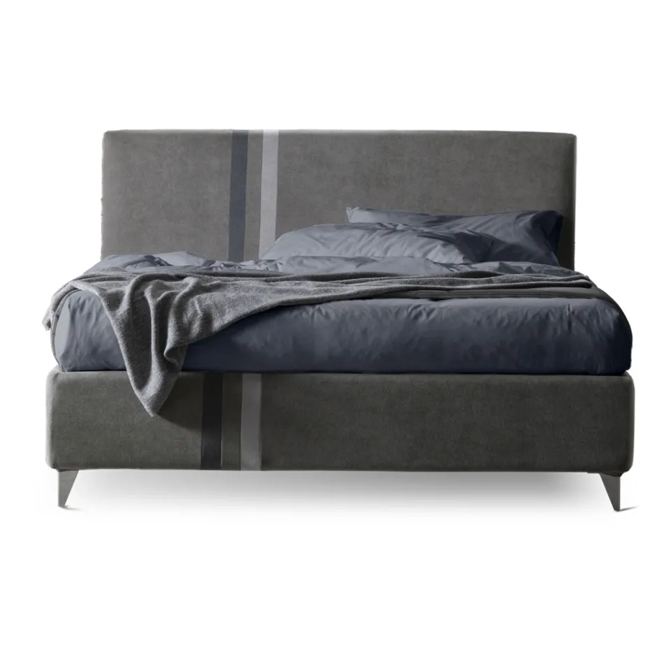 Doppelbett 160x190 mit 2 zweifarbigen vertikalen und parallelen Streifen - Paolo Viadurini