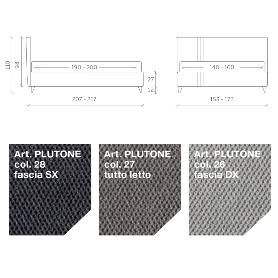 Doppelbett 160x190 mit 2 zweifarbigen vertikalen und parallelen Streifen - Paolo Viadurini