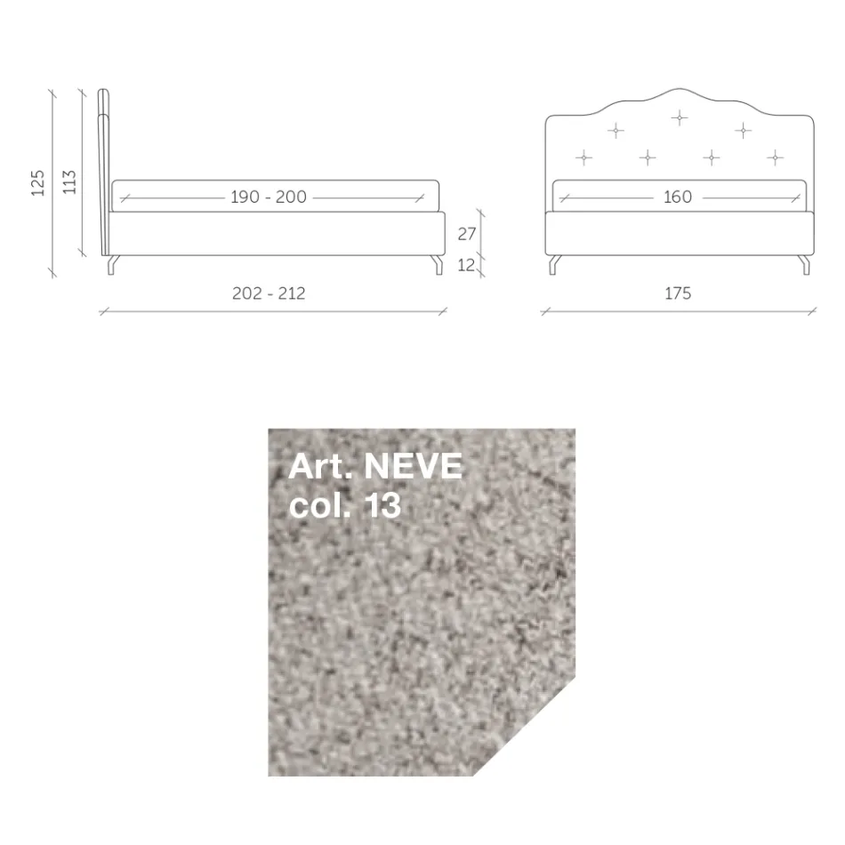 Doppelbett 160x190 mit umlaufendem Rüschenkopfteil und Knöpfen - Rest Viadurini