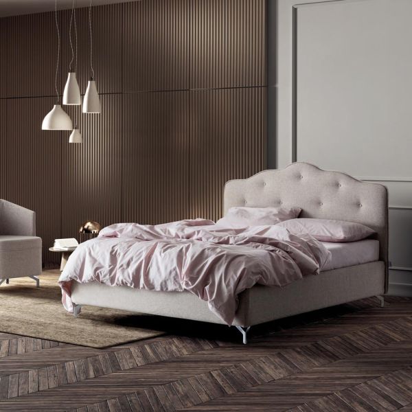 Doppelbett 160x190 mit umlaufendem rüschenkopfteil und knöpfen - rest