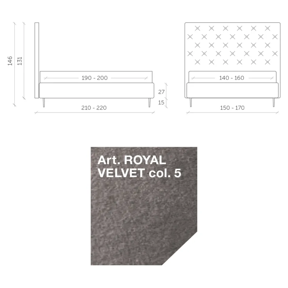 Doppelbett 160x190 mit hohem und gestepptem Kopfteil Made in Italy - Sallie Viadurini