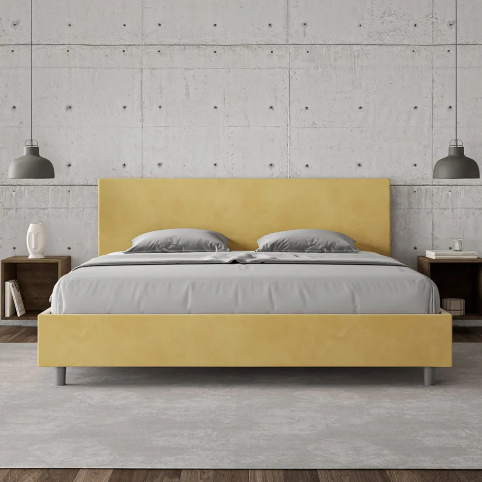Doppelbett 180x200 cm mit Mikrofaser-Kopfteil, hergestellt in Italien - Pallone Viadurini