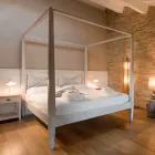 Doppelbett (180 x 200 cm) mit Himmelbett aus massivem Teakholz – Tempera Viadurini