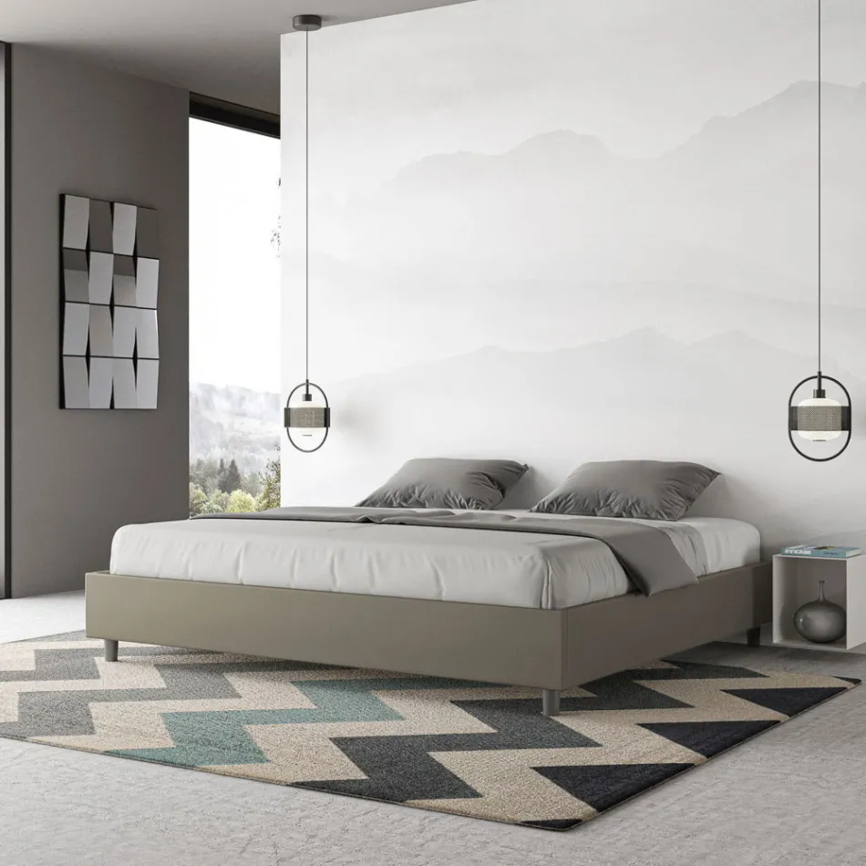 Doppelbett 200x200 cm, bezogen mit Kunstleder, hergestellt in Italien - Athlete Viadurini