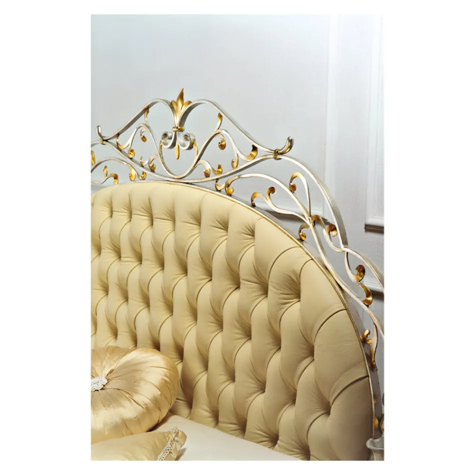 Klassisches und prächtiges Doppelbett aus Eisen und Leder, hergestellt in Italien – Laki Viadurini