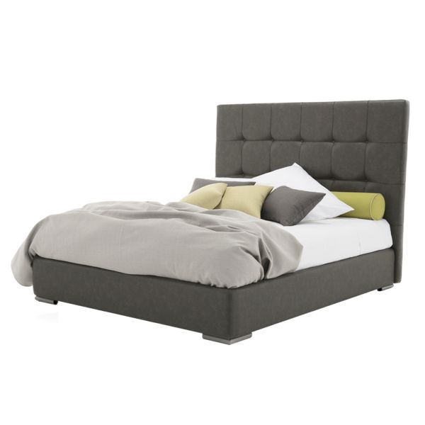 Doppelbett mit kasten und kingsize-kopfteil aus stoff oder kunstleder - ponente
