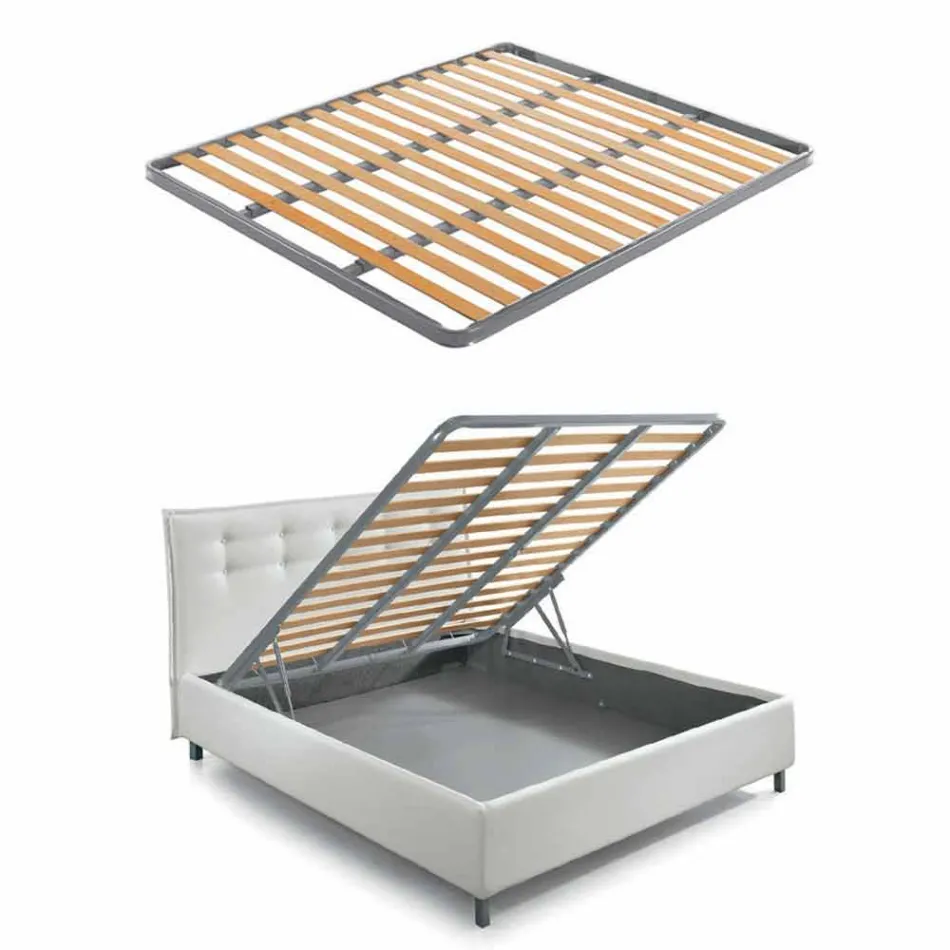 Doppelbett mit gepolsterter Schublade aus Öko-Leder Made in Italy - Paolo Viadurini