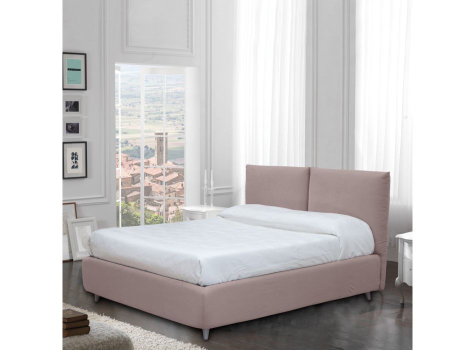 Doppelbett mit optionalem Stauraum und Füßen, hergestellt in Italien – Birba Viadurini
