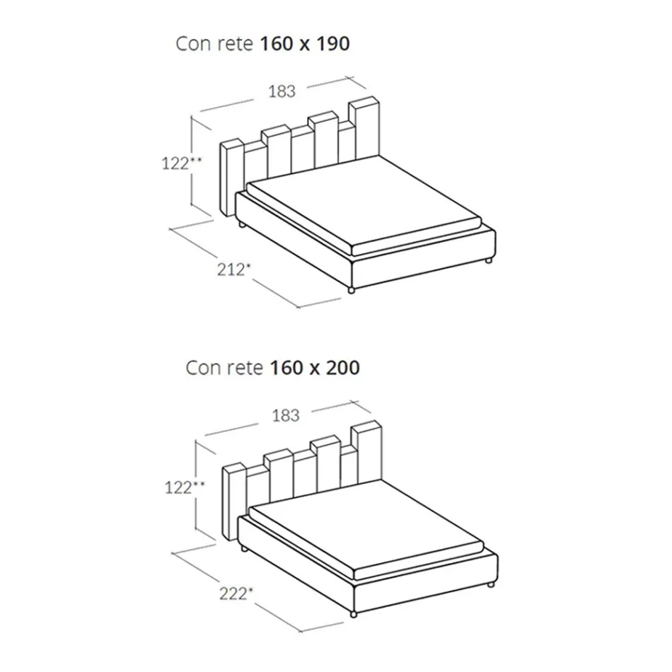 Hochwertiges, modernes gepolstertes Design-Doppelbett in Blau oder Grau – Kenzo Viadurini