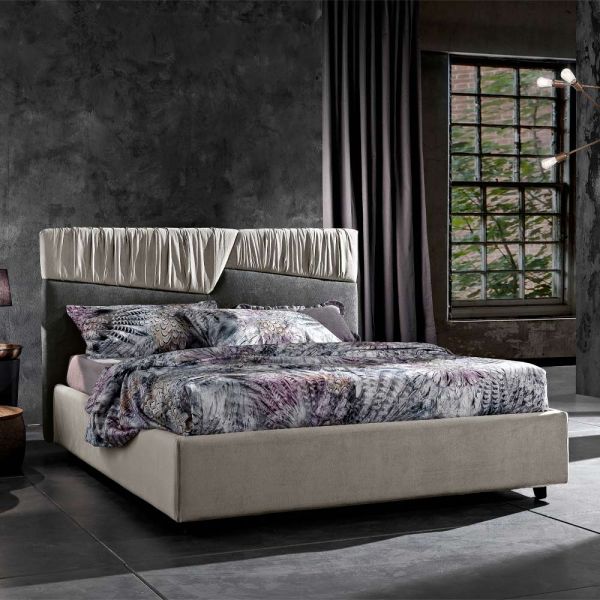 Modernes design doppelbett mit gefaltetem oder gestepptem kopfteil - alano