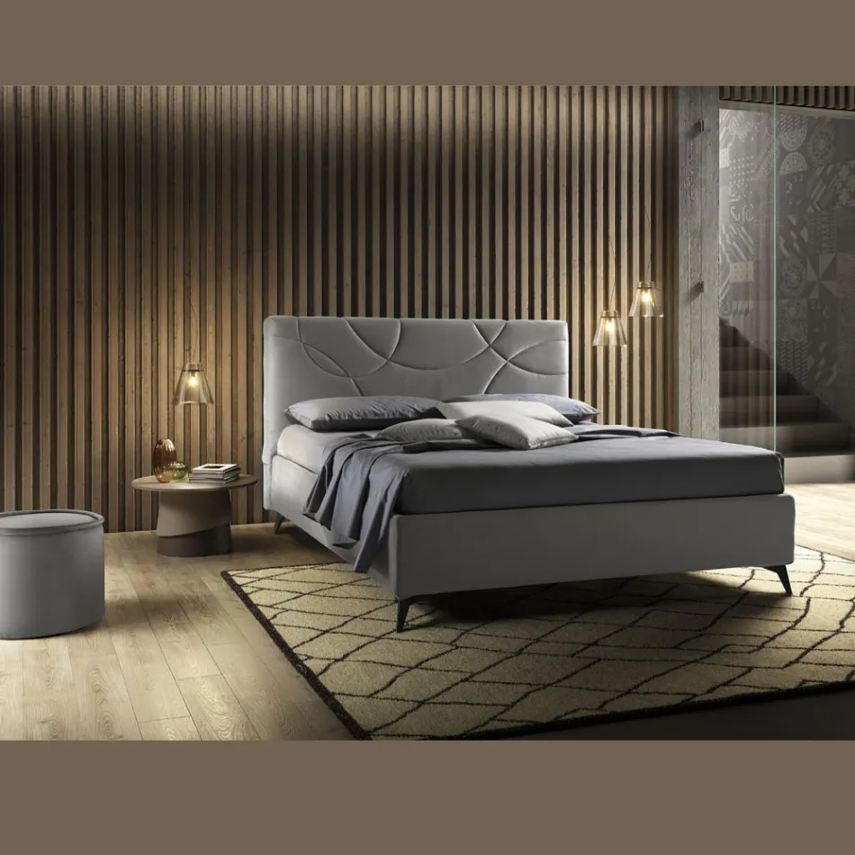 Gepolstertes Doppelbett mit Aufbewahrungsbox Made in Italy - Sonnenblume Viadurini