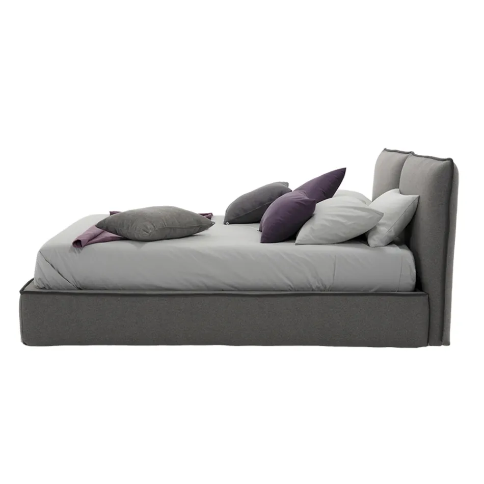 Gepolstertes Doppelbett mit Kommode aus Kunstleder oder Stoff – Notre Dame Viadurini