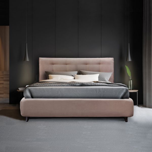 Gepolstertes doppelbett mit optionalem stauraum, hergestellt in italien – akira