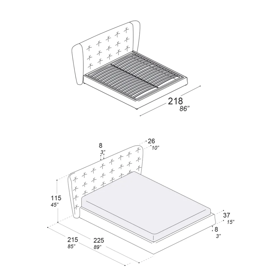 Doppelbett gepolstert mit Polyurethanschaum Made in Italy - Capriccio Viadurini