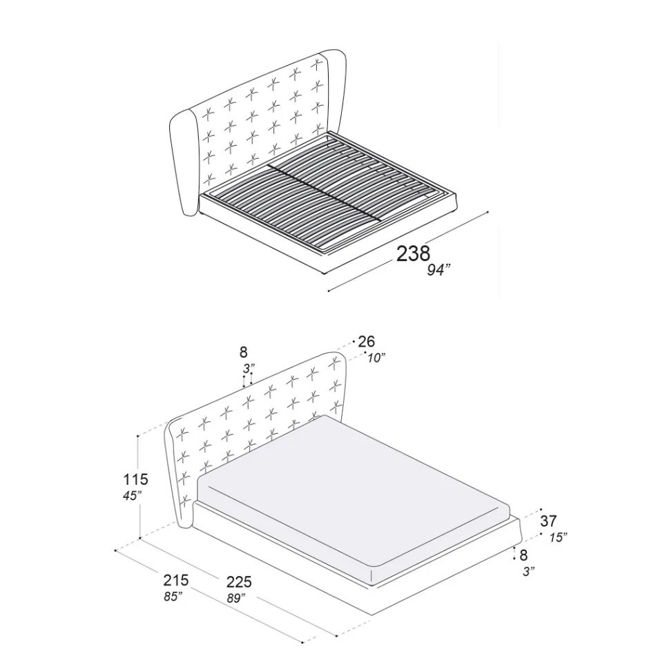 Doppelbett gepolstert mit Polyurethanschaum Made in Italy - Capriccio Viadurini