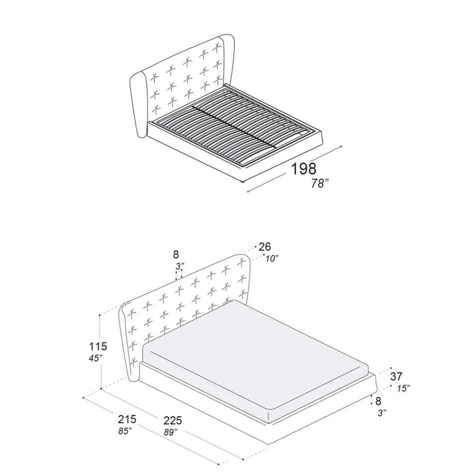 Doppelbett gepolstert mit Polyurethanschaum Made in Italy - Capriccio Viadurini
