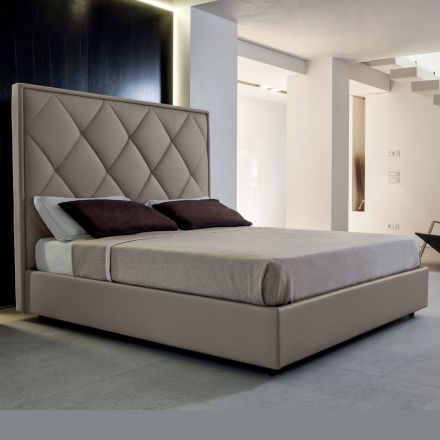 Gepolstertes Doppelbett mit Stoff- oder Lederbezug - Celebre Viadurini