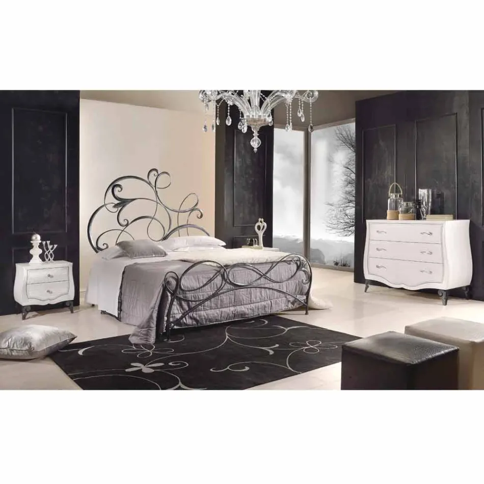 Eisen Doppelbett mit Kopfteil in Allison geschmiedete Klinge Viadurini