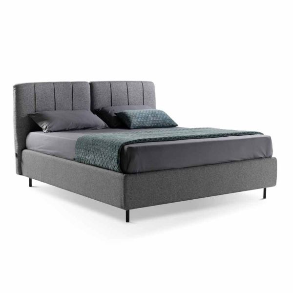 Stoff doppelbett mit box und gestreiftem kopfteil made in italy - nives