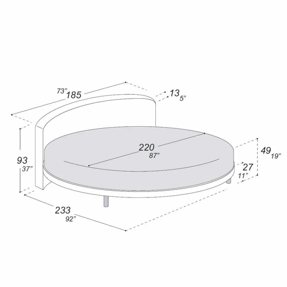 Rundes Design Doppelbett bezogen in Made in Italy Stoff - Rello Viadurini