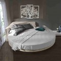 Modernes rundes Doppelbett mit eckigem Kopfteil Made in Italy - Tima