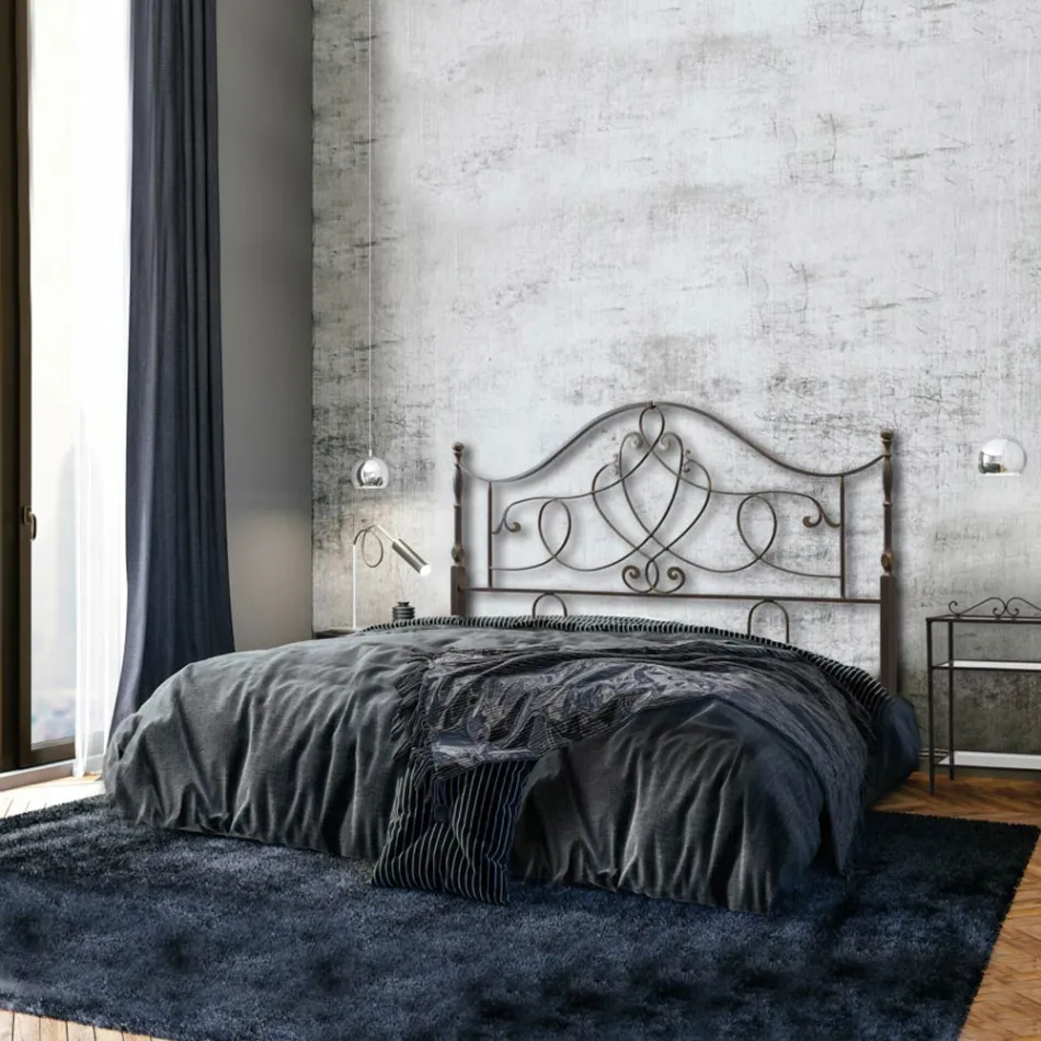 Kopfteil aus röhrenförmigem Eisen für Doppelbetten, Antik-Braun-Gold – Größe Viadurini